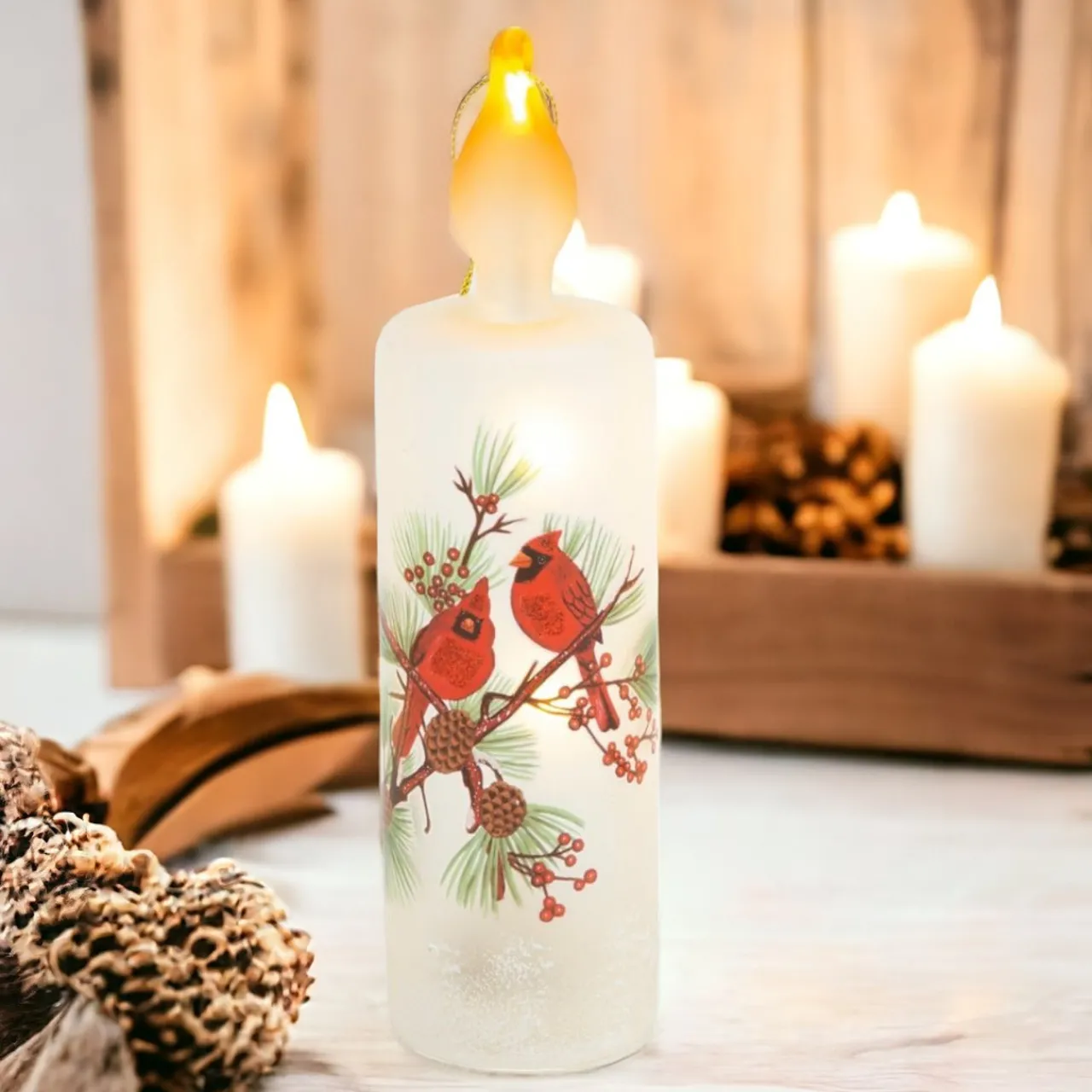 Cardinal & Berries Lighted Glass Decor< Best