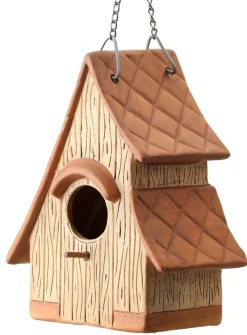 Ceramic &amp; Metal Hanging Birdhouse Brown< Fashion