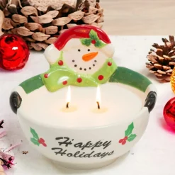 Ceramic Snowman Bowl Wax Candle - Happy Holidays< Online