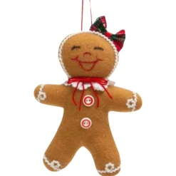 Cheerful Gingerbread Girl with Bow Ornament< Sale