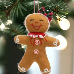 Cheerful Gingerbread Girl with Bow Ornament< Sale