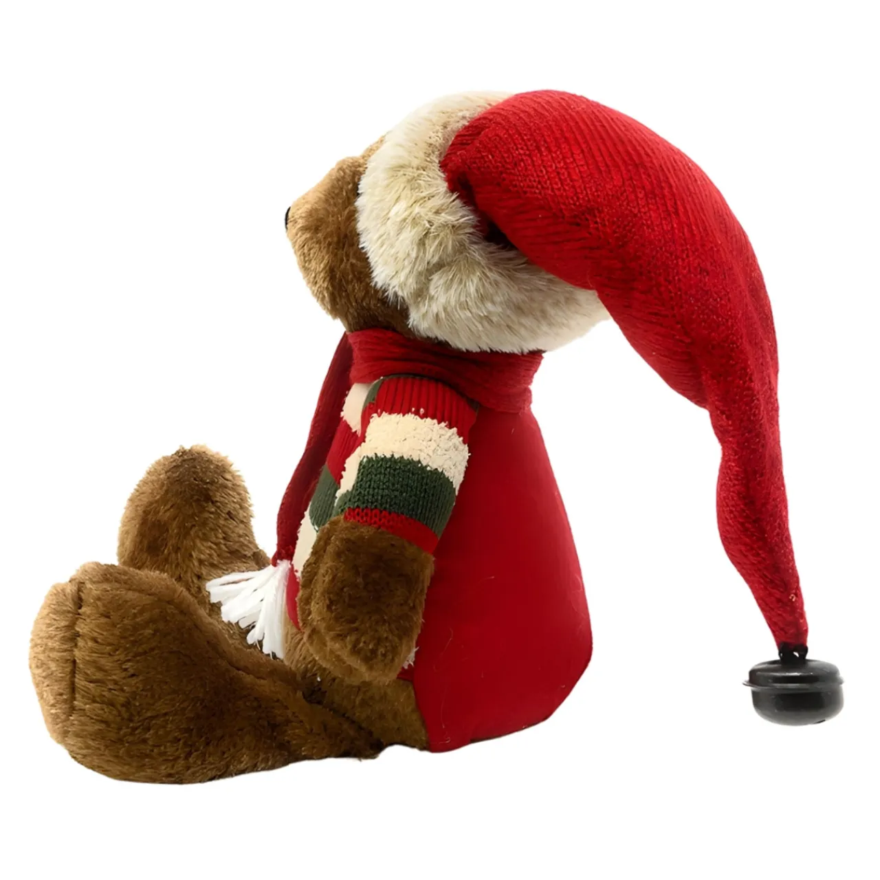 Cheerful Teddy in Striped Sweater & Santa Hat Sitter - 16in Plush Decor< Sale