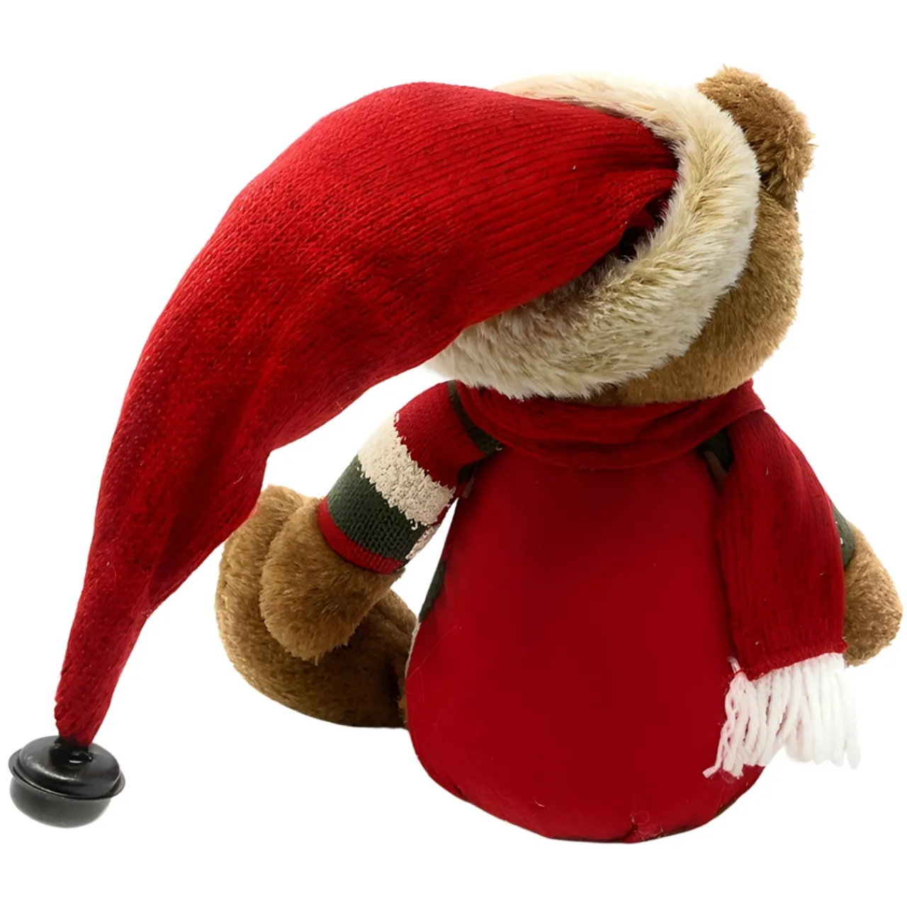 Cheerful Teddy in Striped Sweater & Santa Hat Sitter - 16in Plush Decor< Sale