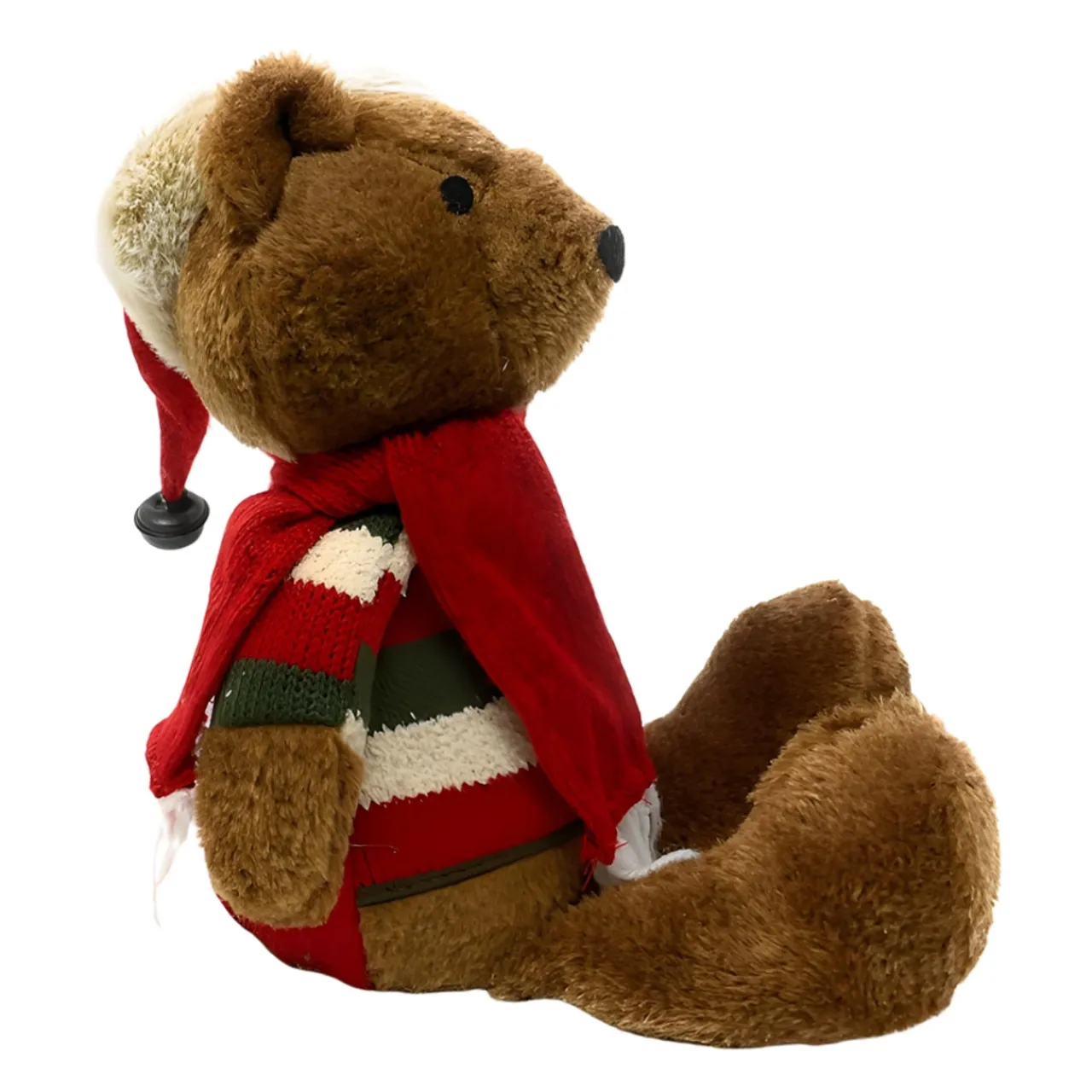 Cheerful Teddy in Striped Sweater & Santa Hat Sitter - 16in Plush Decor< Sale