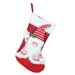 Cherry Santa Christmas Stocking with Plaid Accents< New