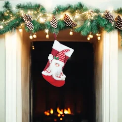 Cherry Santa Christmas Stocking with Plaid Accents< New