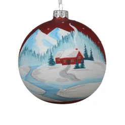 Christmas Barn Painted Red Glass Ornament< Clearance