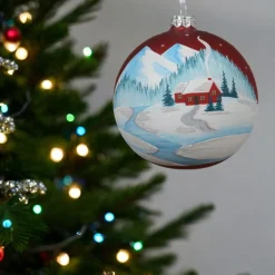 Christmas Barn Painted Red Glass Ornament< Clearance