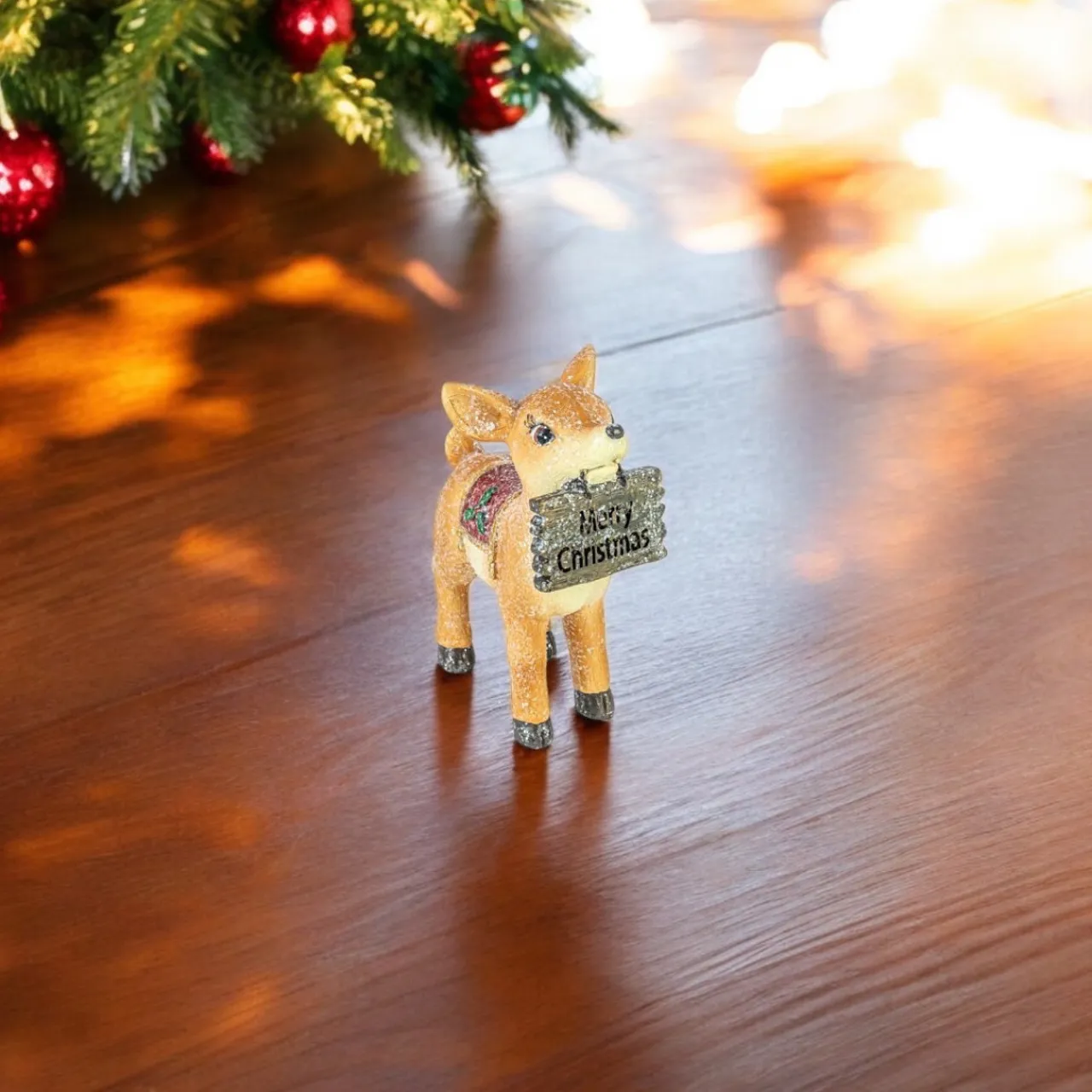 Christmas Fawn Figurine with Merry Christmas Sign< Sale