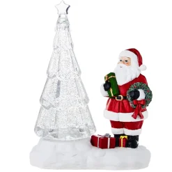 Christmas Tree Glittering Water Shimmer With Santa Figurine< Fashion