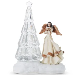 Christmas Tree Water Lantern Swirling Glitter Shimmer With Angel< Outlet