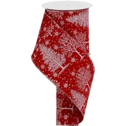 Christmas Trees And Snowflakes On A Red Velvet Ribbon 10 Yards Long x 4 Inches Wide< Outlet