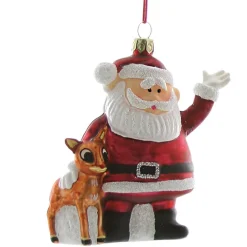 Cody Foster &amp; Co - Retro Santa &amp; Rudolph Blown Glass Ornament< Clearance