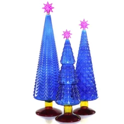 Cody Foster Blue Glass Trees with Pink Stars - 3pc Christmas Decor Set<Cody Foster & Co. Outlet