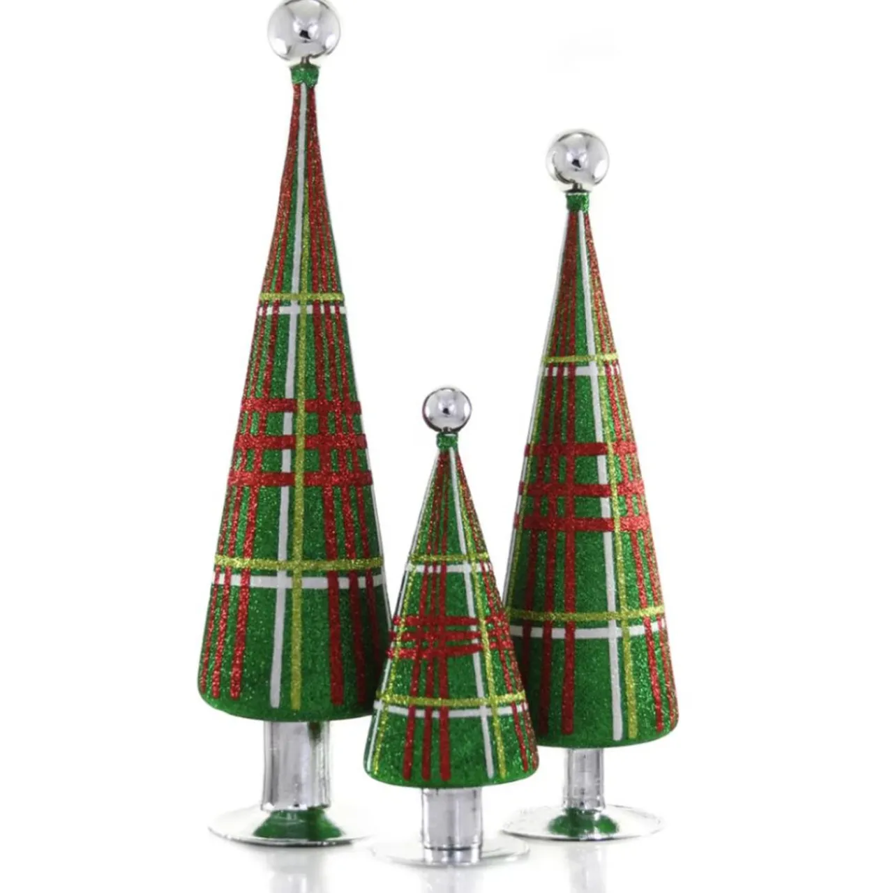 Cody Foster Glitter Plaid Tree - Green Set of 3<Cody Foster & Co. Hot