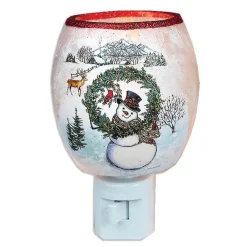 Country Snowman With Wreath Glass Night Light<Stony Creek Clearance