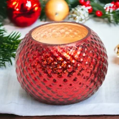 Crimson Mercury Glass Candle - Festive Radiance< Outlet
