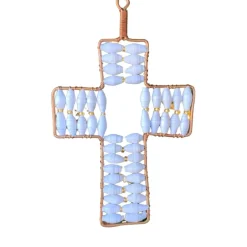 Cross Ornament with White Paper Beads< Hot