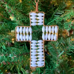 Cross Ornament with White Paper Beads< Hot