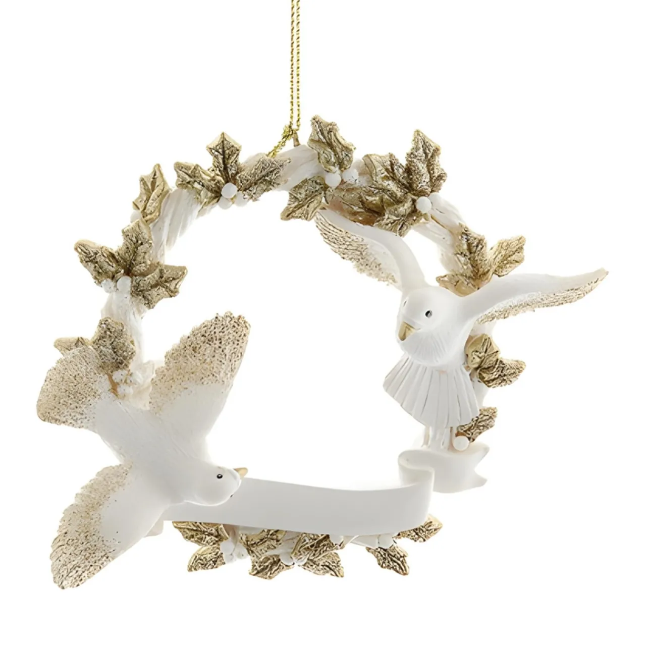 Customizable Platinum Doves Wreath Ornament, 3.25" Resin by E0937<Kurt Adler Clearance