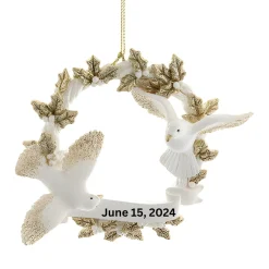 Customizable Platinum Doves Wreath Ornament, 3.25" Resin by E0937<Kurt Adler Clearance