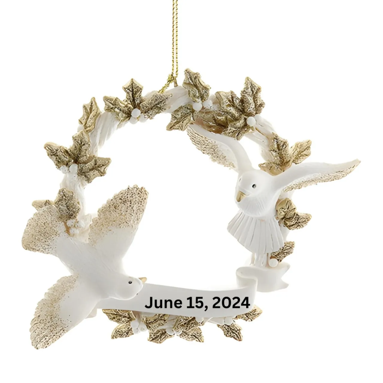 Customizable Platinum Doves Wreath Ornament, 3.25" Resin by E0937<Kurt Adler Clearance