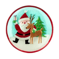 Dancing Santa And Reindeer Glass Serving Plate< Hot