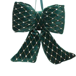 Dark Green and Gold Velvet Polyester Bow< New