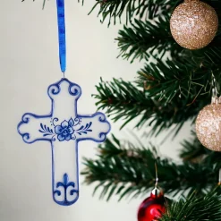 Delft Blue Cross Ornament<Kurt Adler Discount