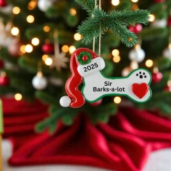 Dog Bone With Santa Hat Personalized Ornament< New