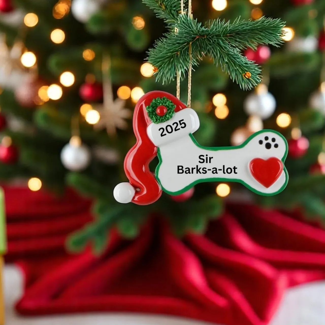 Dog Bone With Santa Hat Personalized Ornament< New