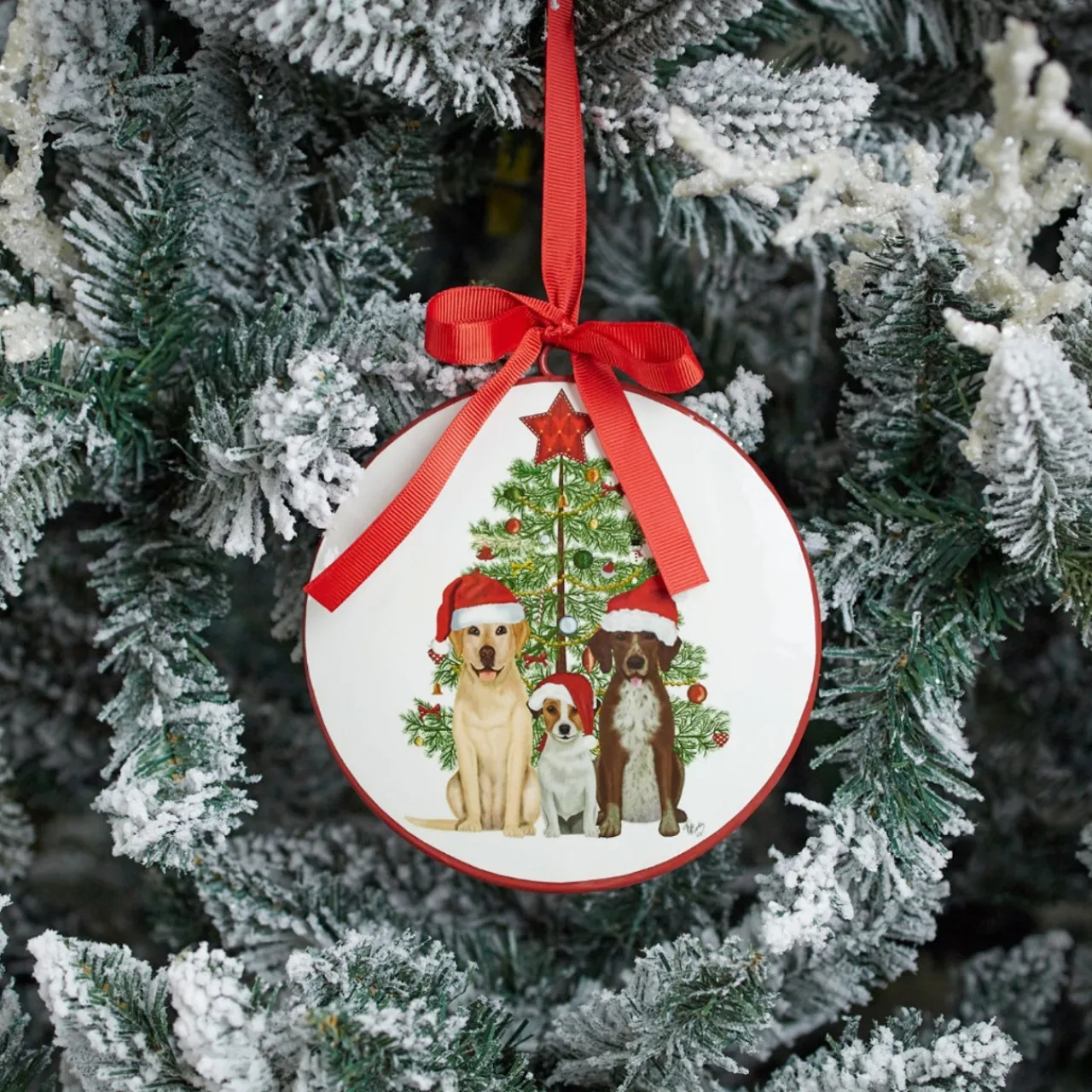 Dog with Tree Disc Ornament< Hot