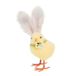 Easter Bunny Chick Decor: Fluffy Yellow Figurine with Rabbit Ears< Clearance