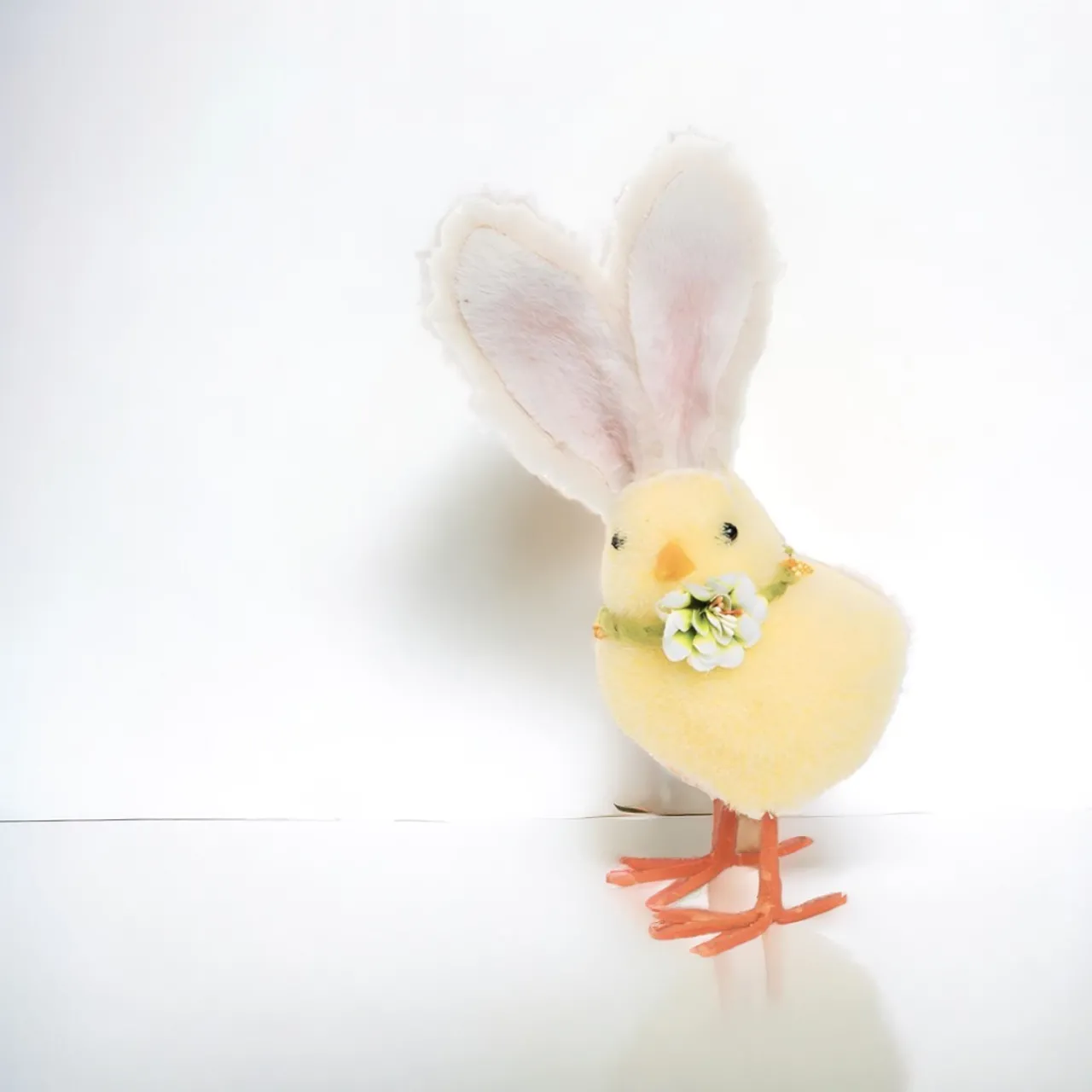 Easter Bunny Chick Decor: Fluffy Yellow Figurine with Rabbit Ears< Clearance