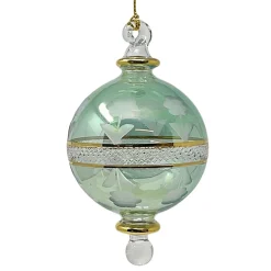 Small Green Floral Etched Ball Glass Ornament<Egyptian Museum Outlet