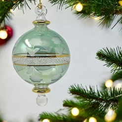 Small Green Floral Etched Ball Glass Ornament<Egyptian Museum Outlet
