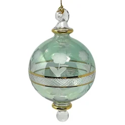 Small Green Floral Etched Ball Glass Ornament<Egyptian Museum Outlet