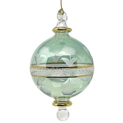 Small Green Floral Etched Ball Glass Ornament<Egyptian Museum Outlet