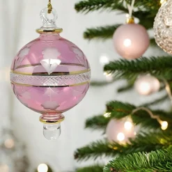 Small Pink Floral Etched Ball Glass Ornament<Egyptian Museum Clearance
