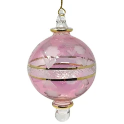 Small Pink Floral Etched Ball Glass Ornament<Egyptian Museum Clearance