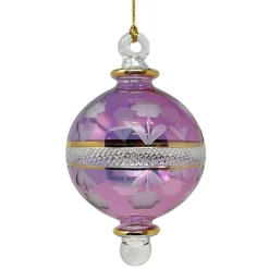 Small Purple Floral Etched Ball Glass Ornament<Egyptian Museum Clearance