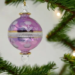 Small Purple Floral Etched Ball Glass Ornament<Egyptian Museum Clearance