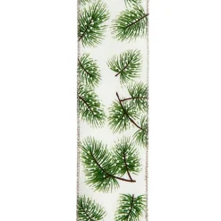 Evergreen Branch Pattern Double Wire Ribbon<Kurt Adler New