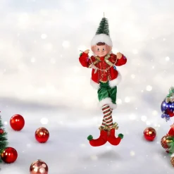 Fabric Boy Tinsel Pixie Elf with Tree Hat Ornament< Fashion