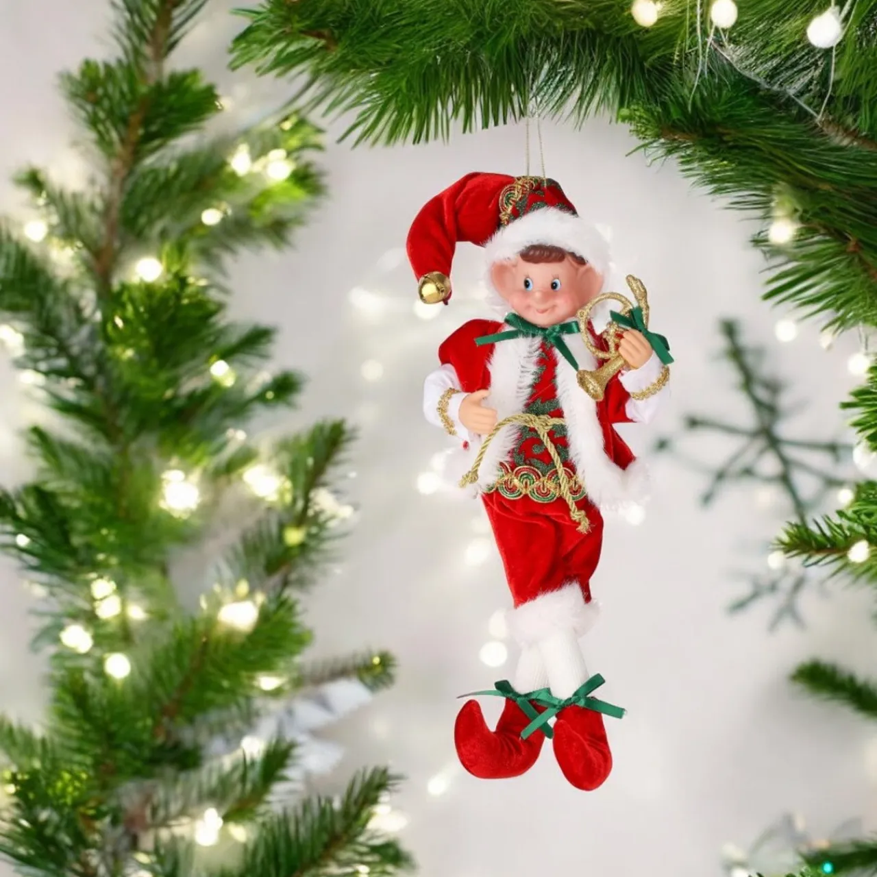 Fabric Pixie Elf with Musical Instrument Ornament< Outlet