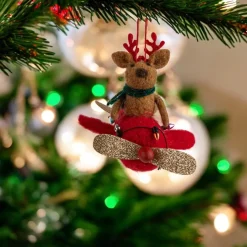 Felt Airplane Ornament with Deer< Discount