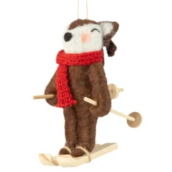 Felt and Wood Reindeer on Skis Ornament< Fashion