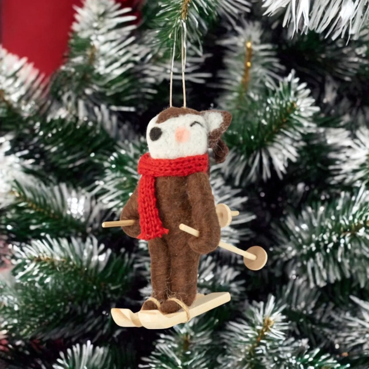 Felt and Wood Reindeer on Skis Ornament< Fashion