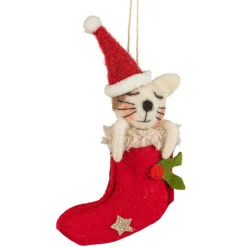 Felt Cat in Stocking Ornament< Discount