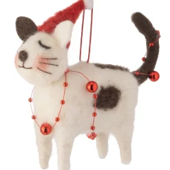 Felt Cat Wearing A Red Hat Ornament< Clearance